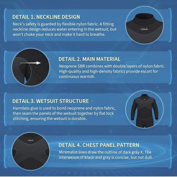 Hevto Wetsuits 3mm Neoprene Full Scuba Diving Suits Surfing Swimming Long Sleeve - Picture 3 of 5